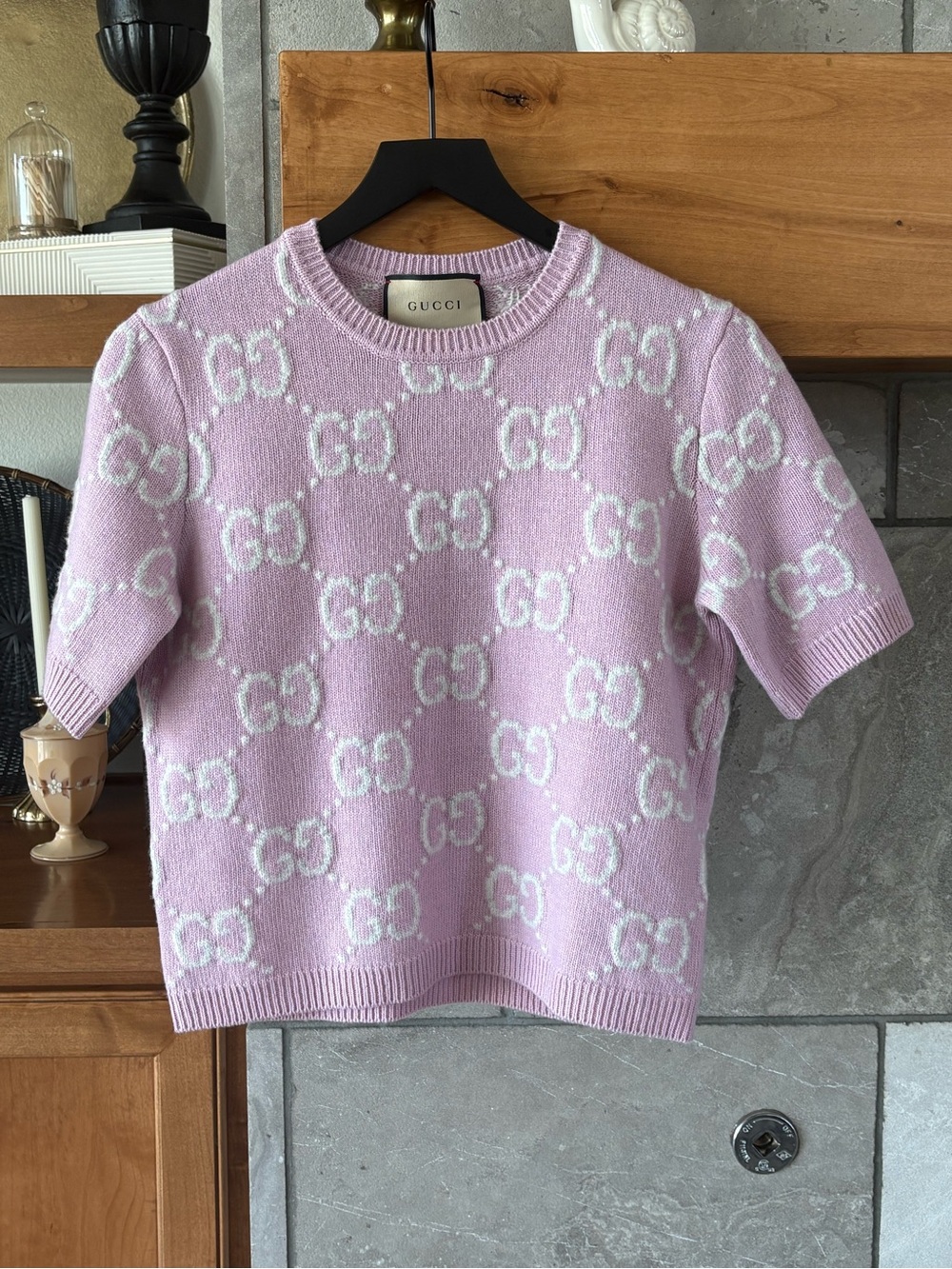 Gucci Lavender Short Sleeve GG Jacquard Crew Sweater